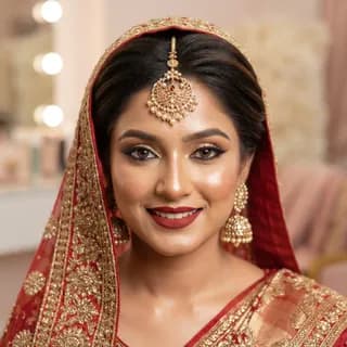 Bridal glam package — bride in full bridal makeup and jewellery