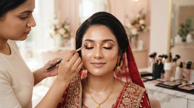 Bride having her makeup finished before the ceremony