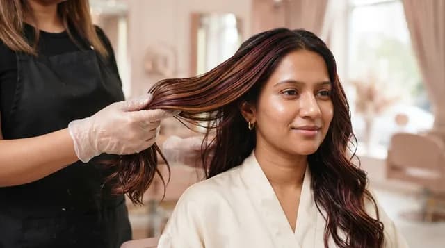 Stylist colouring a client's hair with professional products