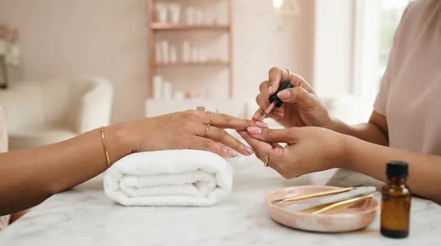 Manicure treatment with nail polish being applied